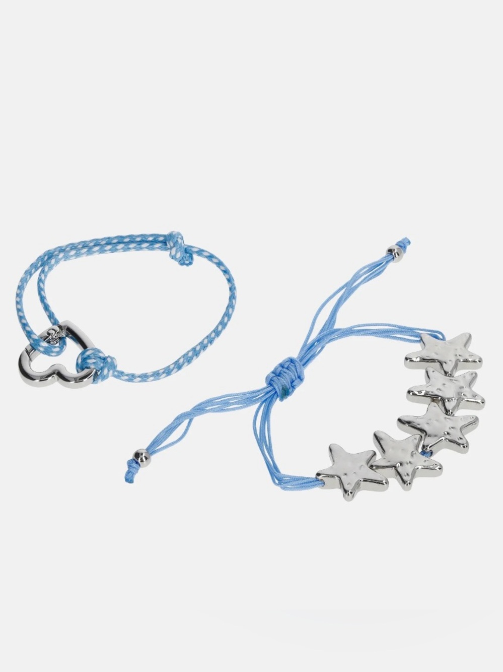 NWT No Boundaries 2 Pc Blue Cord Bracelet Set Silver Tone Heart & Hammered Star
